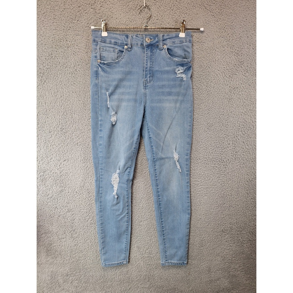 Wax Jean Women 7/28 (Fits 28x26) Blue Denim Stretch Boho Distressed High Waisted